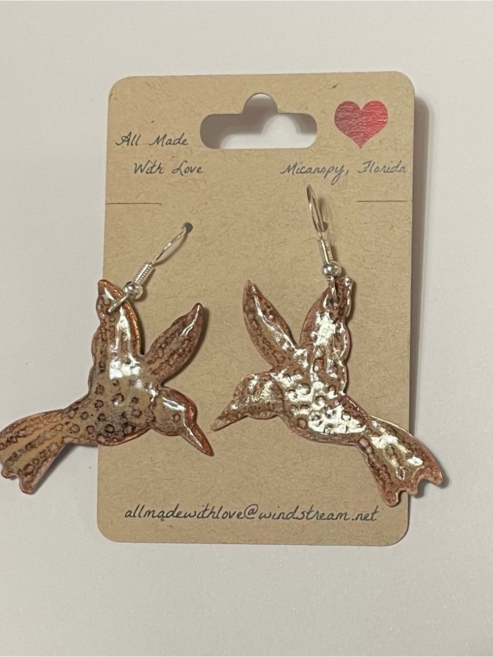 Dangle Hummingbird Earrings - One of a Kind - Crackle Enamel - Sterling Silver